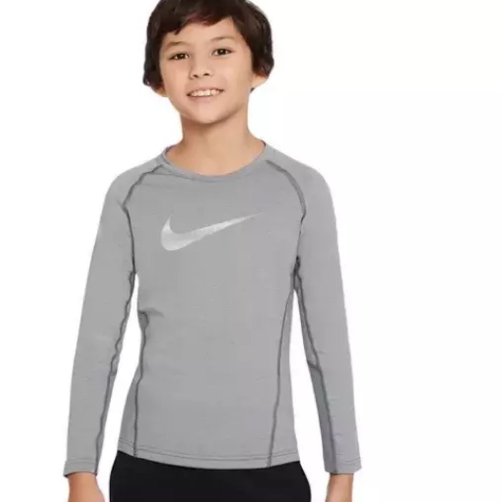 Nike‼️🔥 Nike Pro Warm Big Kids (Boys) Long-Sleeve Top Carbon LTop Grey